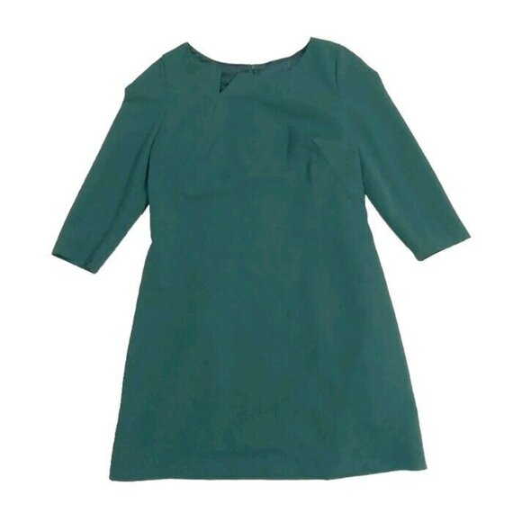 Nife Dress Womens 40 Green Shift 3/4 Sleeve Notched Neck Knee Length - Picture 1 of 4